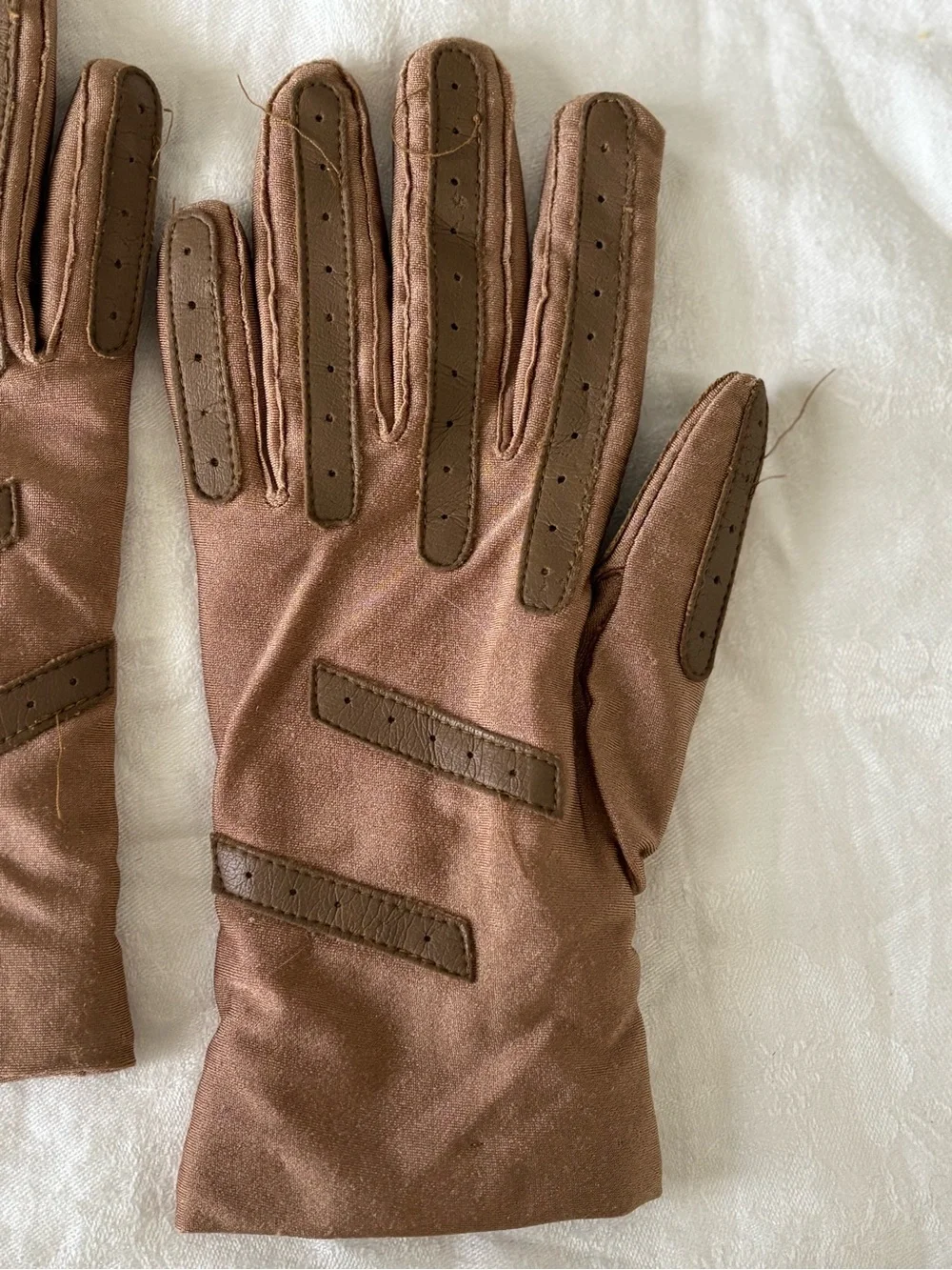 Womens Brown Thinsulate Thermal Insulated Gloves Leather Trim Nylon Spandex S/M
